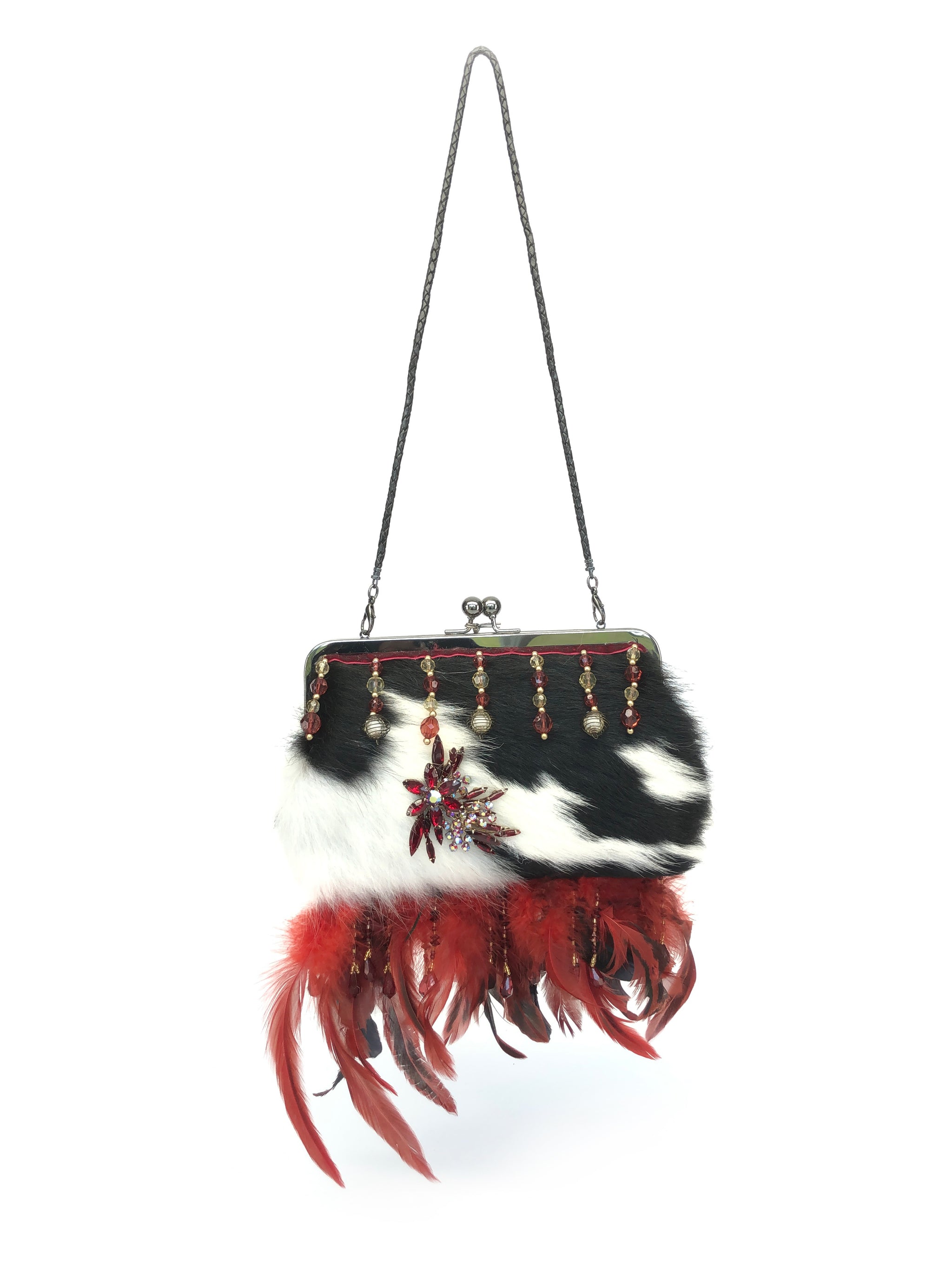 Evening Bag, Designer - The Feather Peak V Black & White